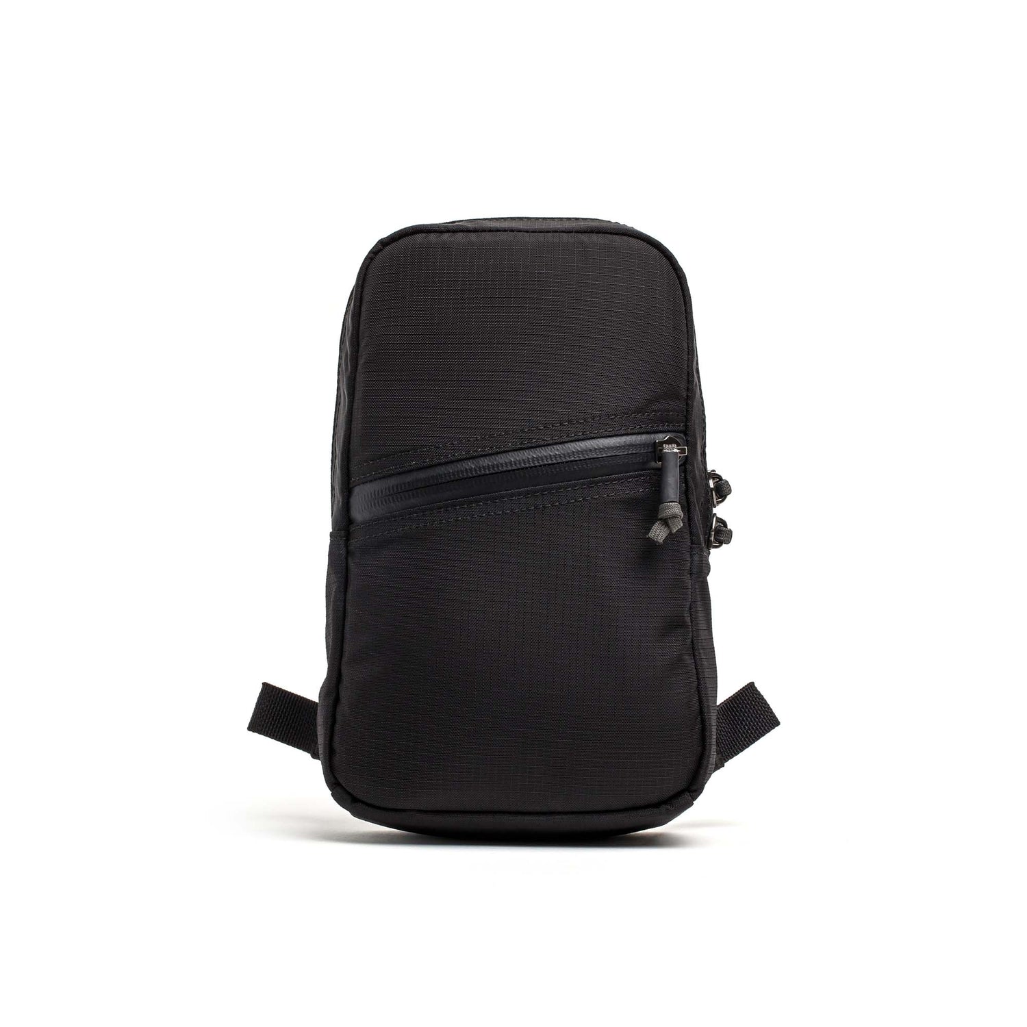 The Robic GRenade is a small black crossbody bag with a front diagonal zipper pocket, made from tough 420D ROBIC Ripstop Nylon and waterproof YKK AquaGuard zippers, shown against a white background.