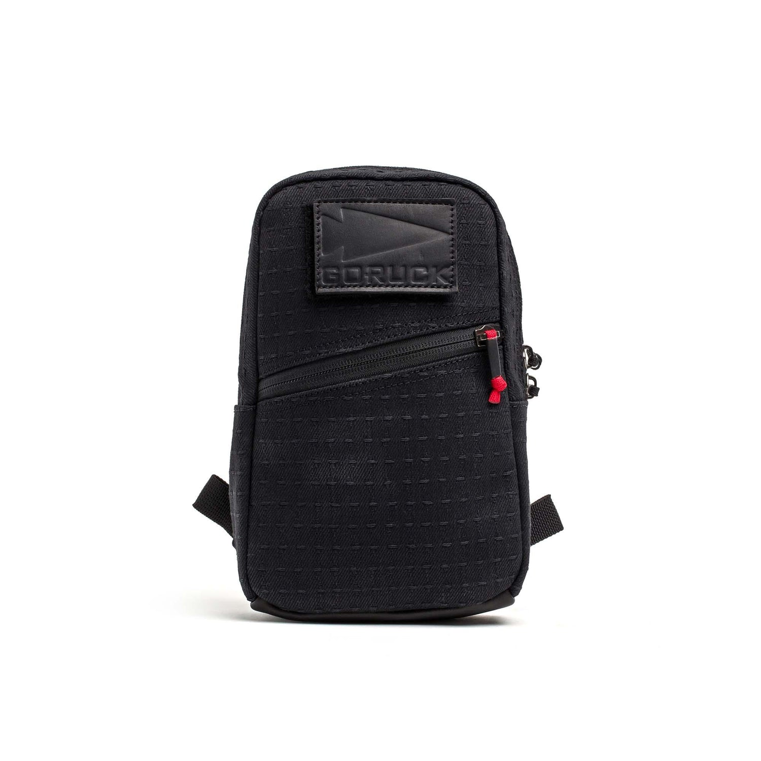 Black GORUCK Grenade pouch with diagonal zipper and logo patch on white background