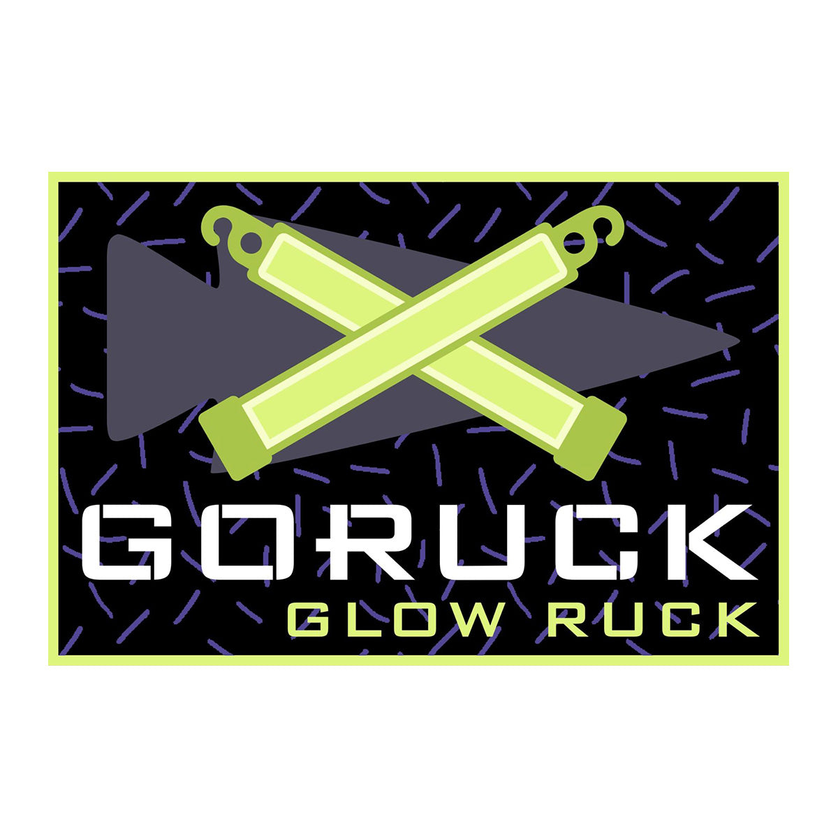 Patch - Glow Ruck: Features two crossed glow sticks, a dark arrow, and