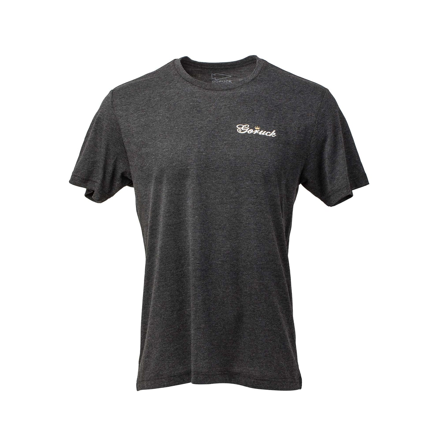 The GORUCK Bud Tee - Tri-Blend is a dark gray premium shirt featuring