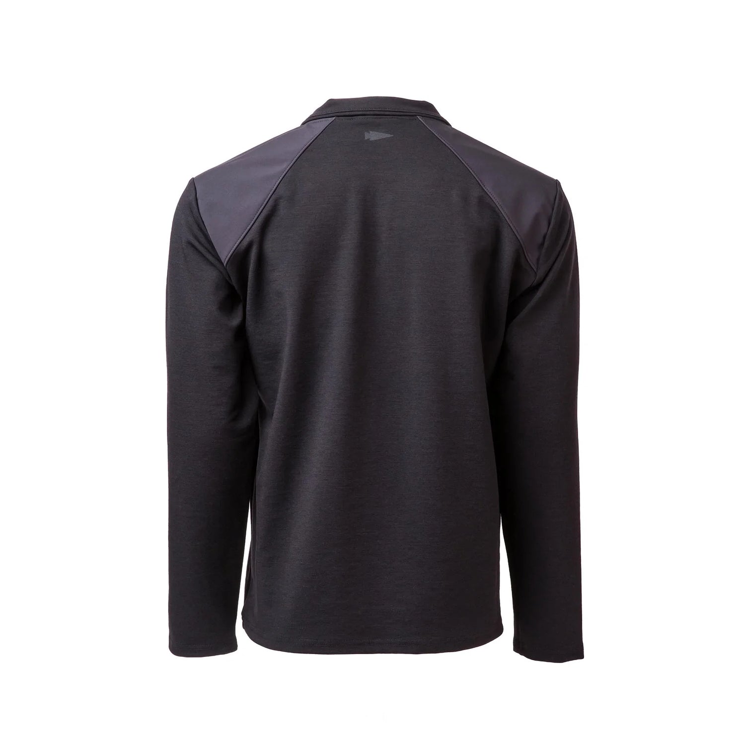 GORUCK Heavy Merino 1/4 Zip black long sleeve shirt, back view, rugged shoulder panels