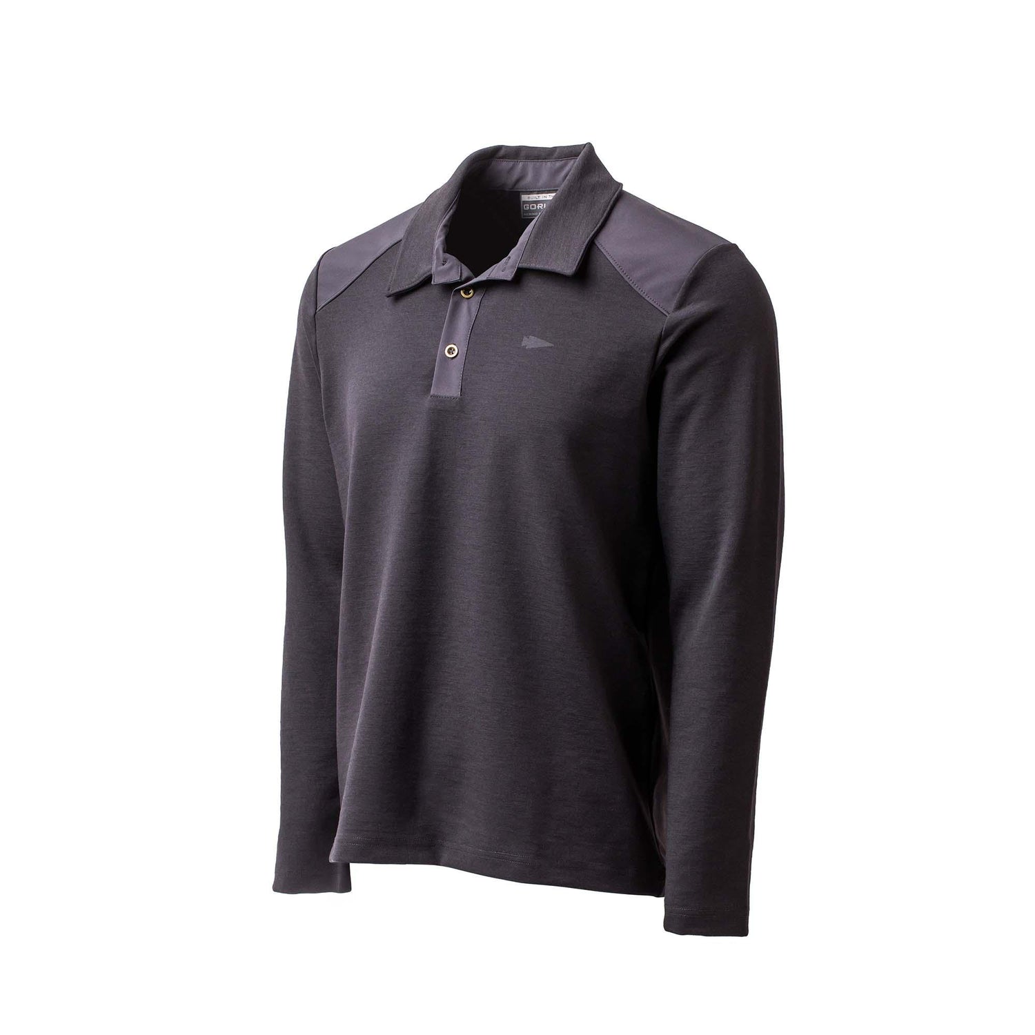 The Men's Heavy Commando Shirt - Merino Wool is a long-sleeve, dark gray shirt with a buttoned collar, shown on a plain white background.
