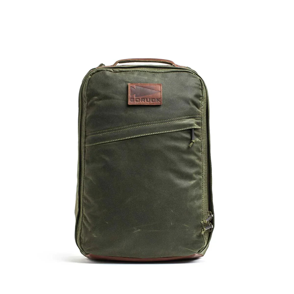 GORUCK Heritage Ruck GR1 21L olive green backpack with leather patch on white background