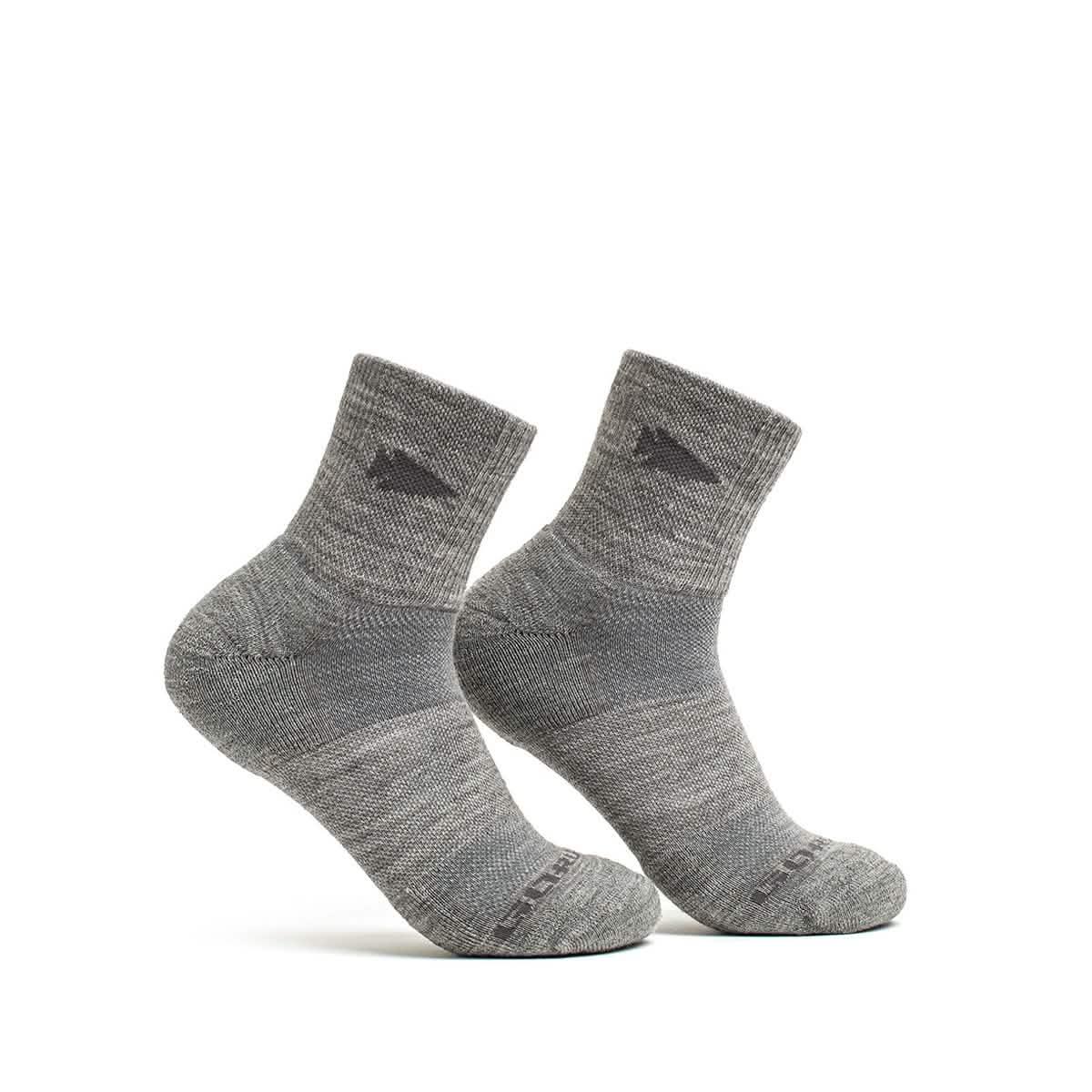GORUCK charcoal merino wool trail cuff socks pair on white background