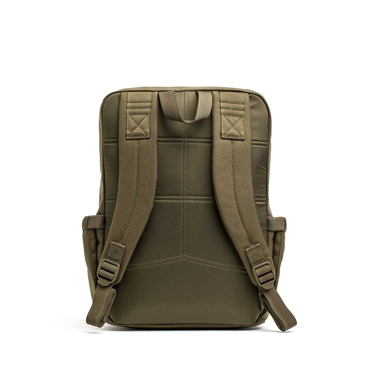 The KR1 2.0 - Kid Ruck in olive green, shown from the back with padded shoulder straps and detailed stitching—a durable kids backpack ideal for daily adventures.