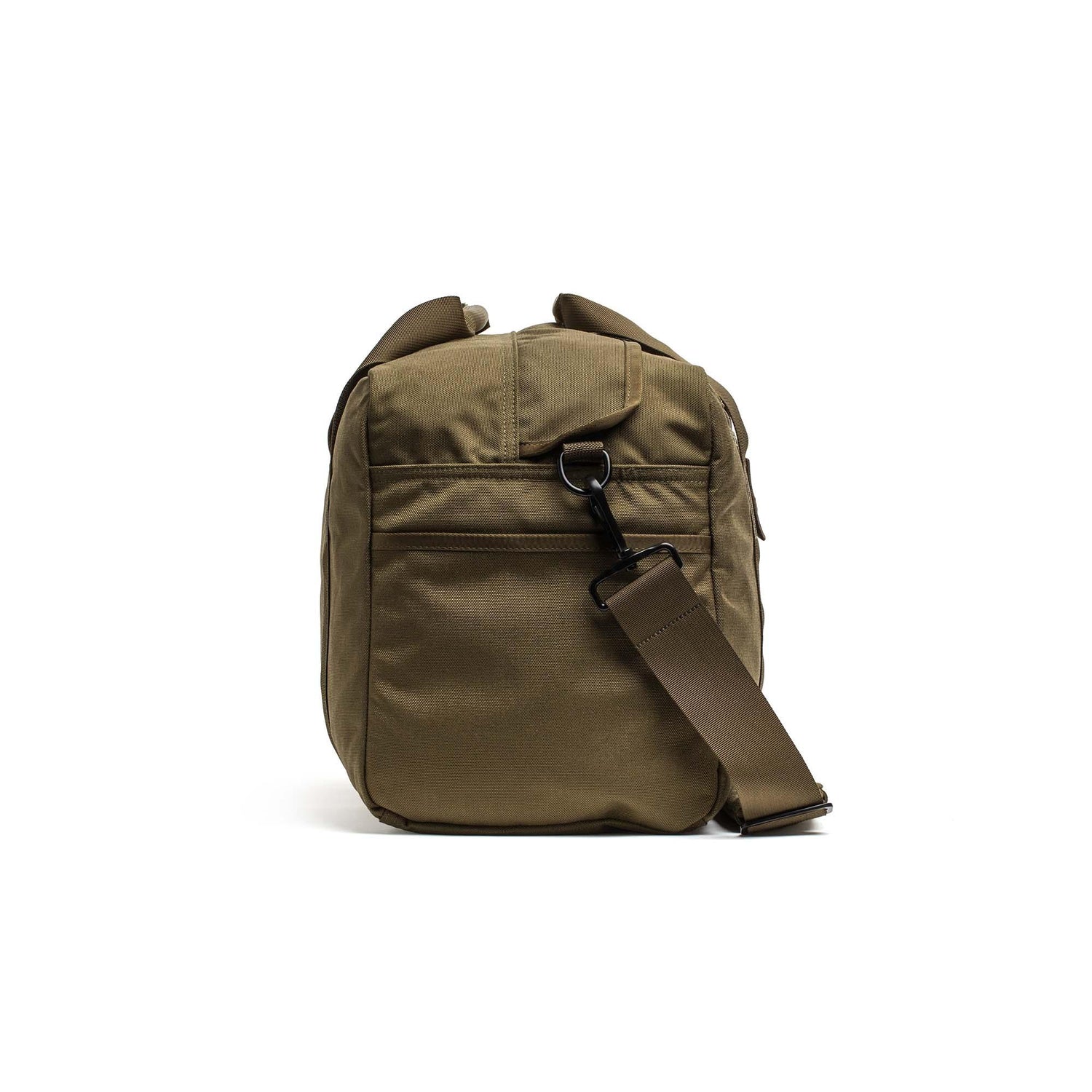GORUCK Ranger Green tactical kit bag with shoulder strap on white background