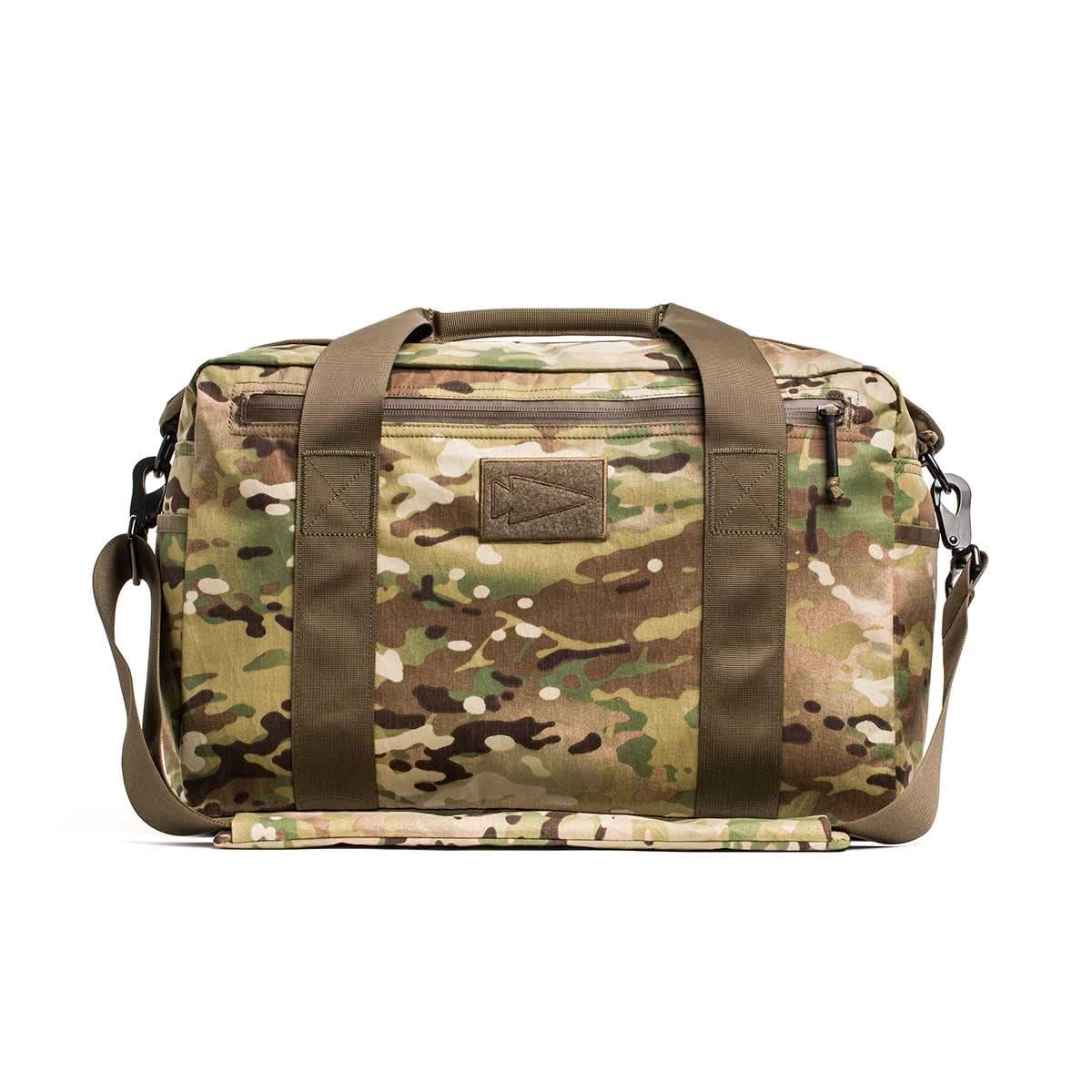 GORUCK 32L XPAC Multicam kit bag with rugged camo design and sturdy straps, front view