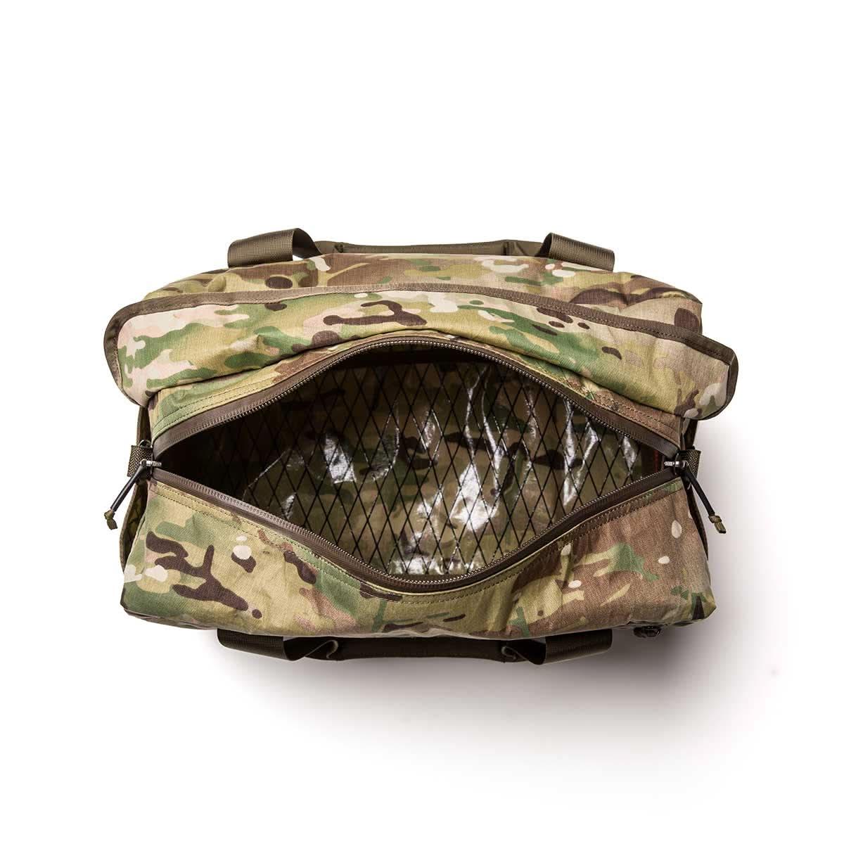 GORUCK 32L XPAC Multicam kit bag open, showing spacious interior and rugged camo design