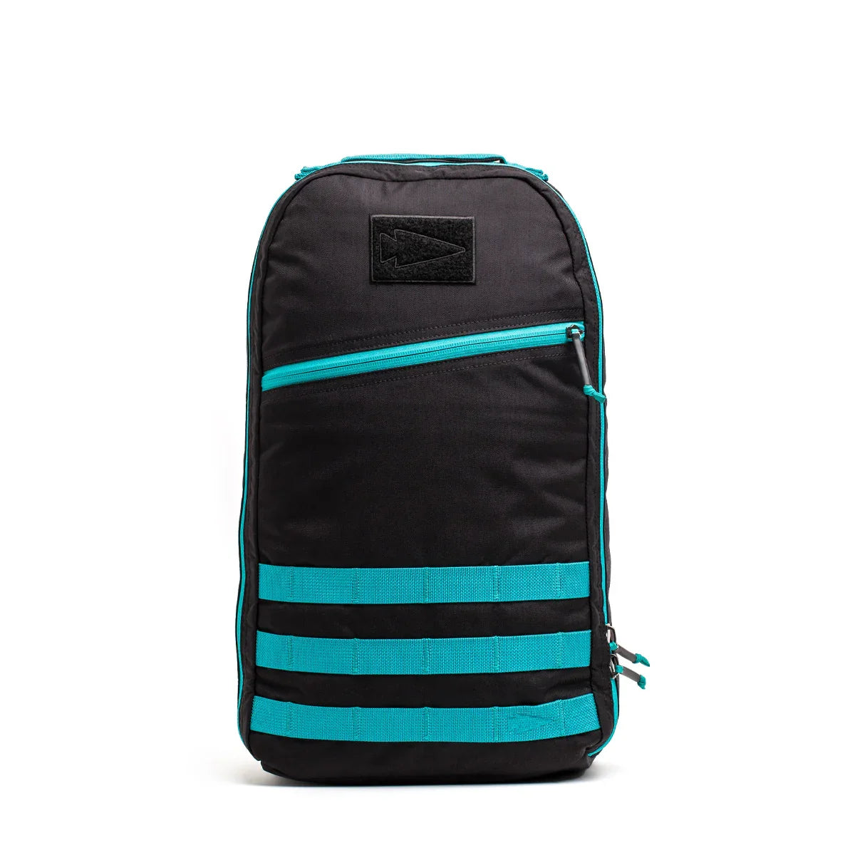 GORUCK Lead Bullet 15L backpack in black with teal zippers and straps, designed for durable rucking gear
