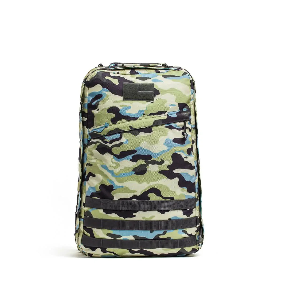 GORUCK GR1 backpack in Everglades camo pattern, rugged tactical rucking gear with black straps