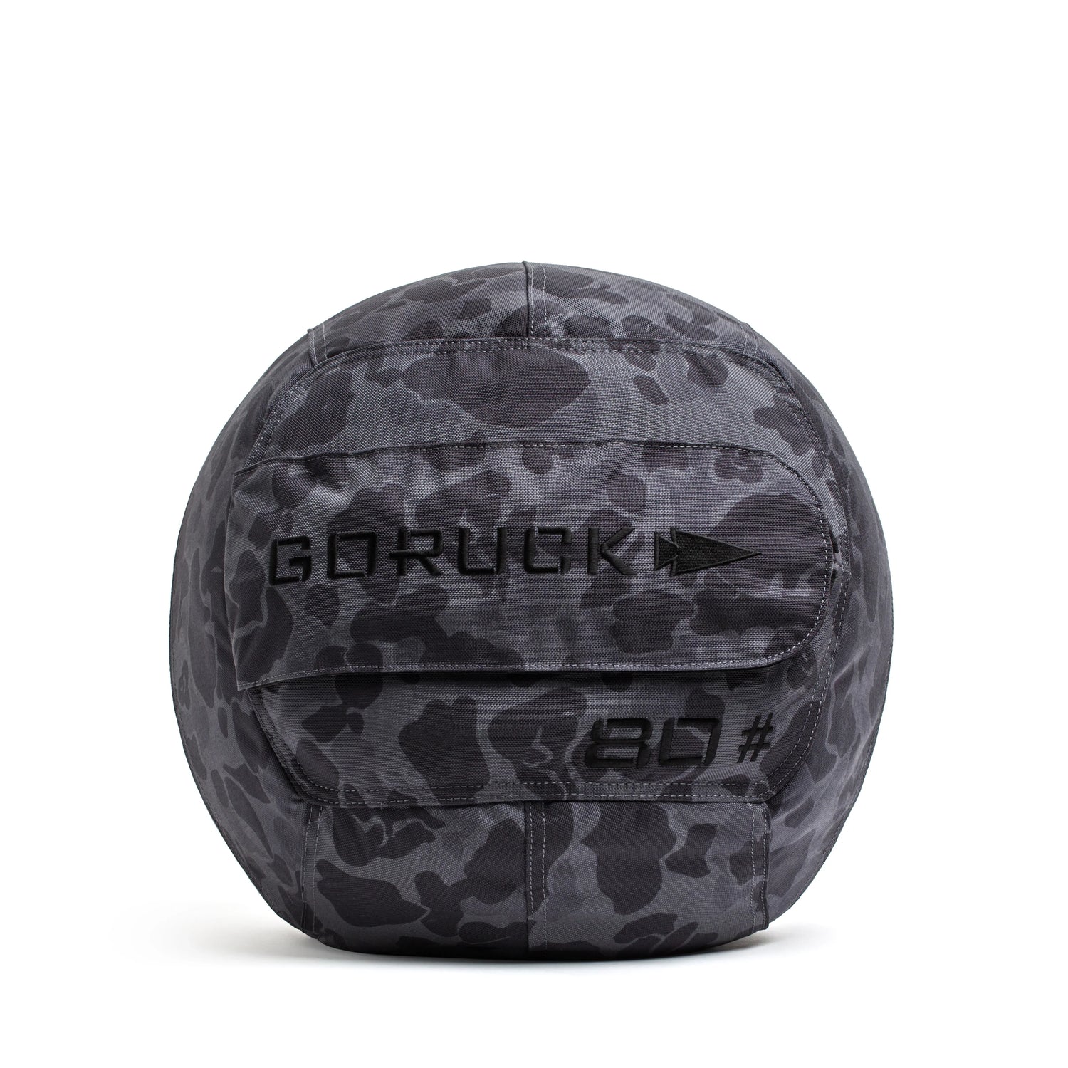 GORUCK 80LB medicine ball in black frogskin camo for durable rucking and fitness training