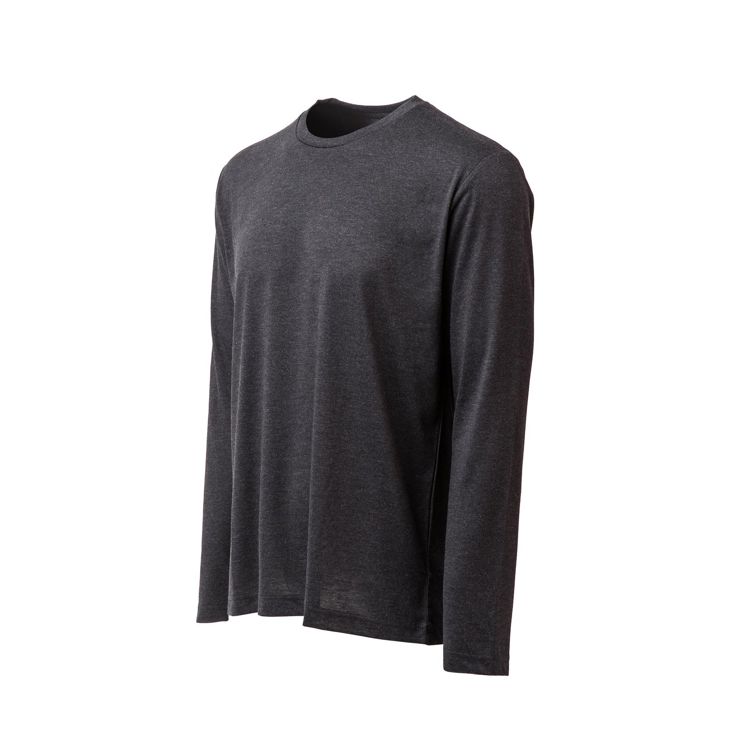 Men’s Slick Long Sleeve - Tri-Blend crew neck t-shirt in dark gray, made with Tri-BlendX fabric for superior comfort and durability, shown on a white background.