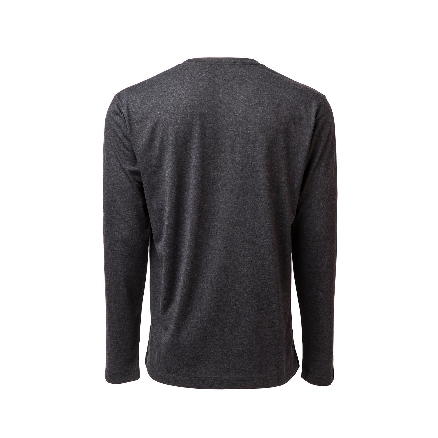 Back view of men's black long sleeve triblend shirt, size large, plain casual top