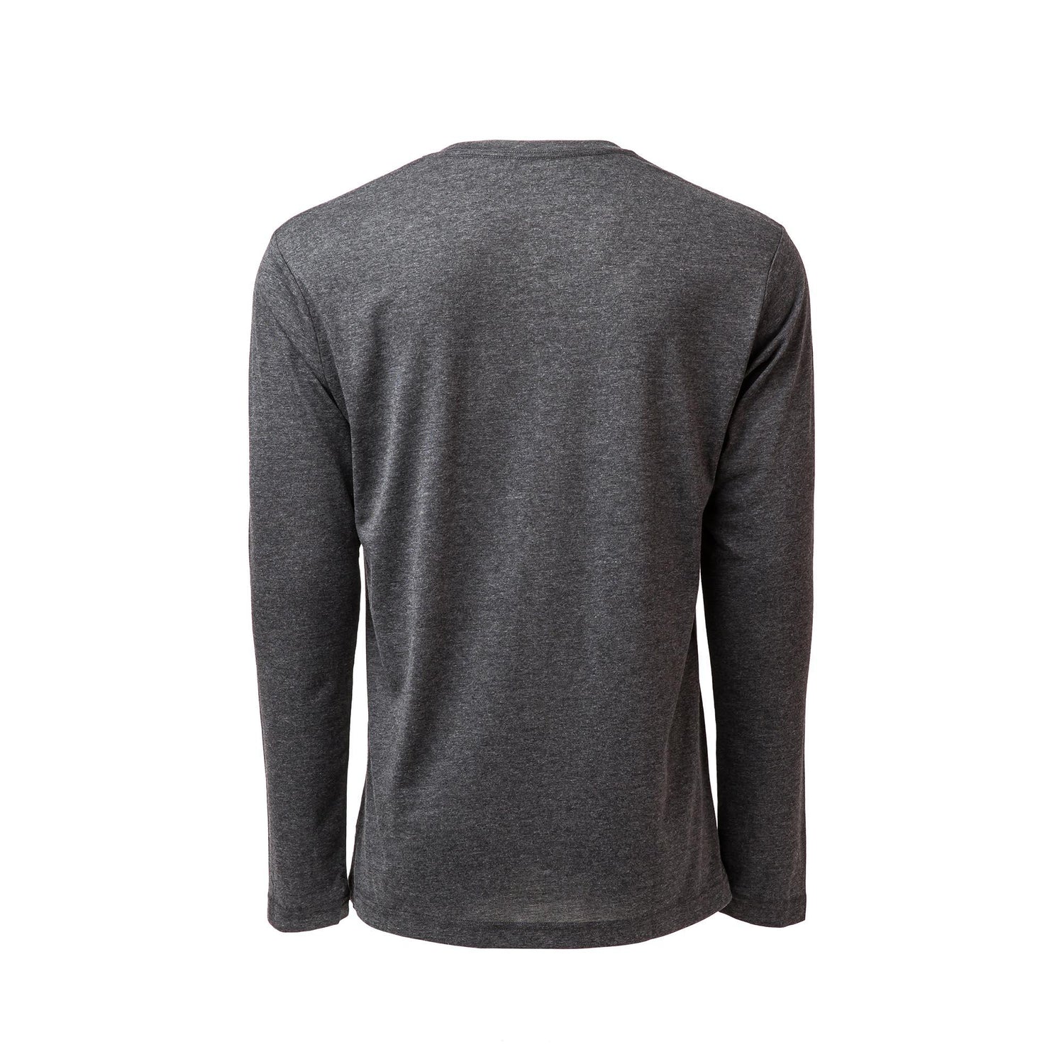 GORUCK men's charcoal long sleeve triblend shirt size L shown from the back on white