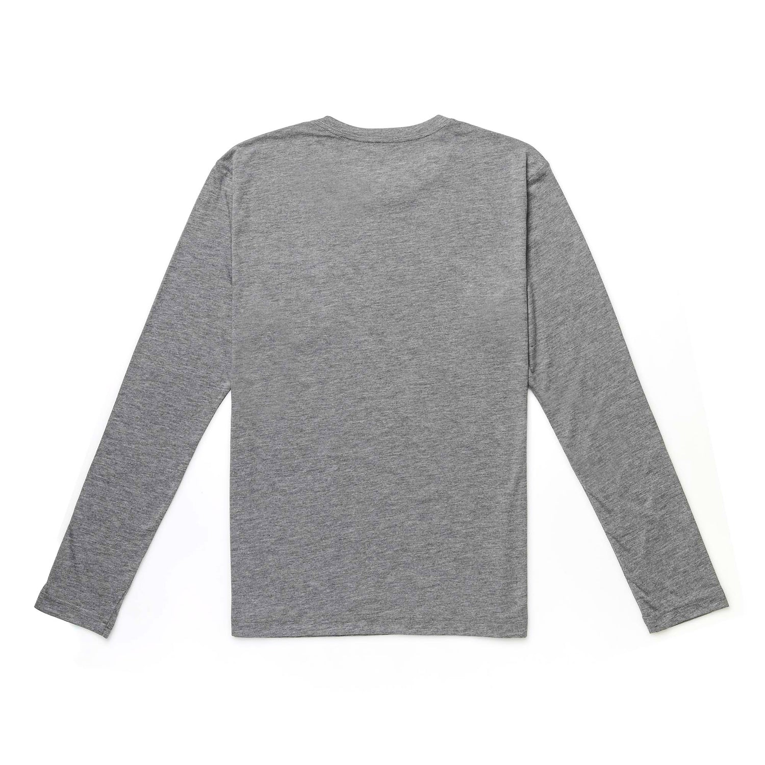 Men's Long Sleeve Pocket Tee - Tri-Blend in gray, shown from the back laid flat on a white background.