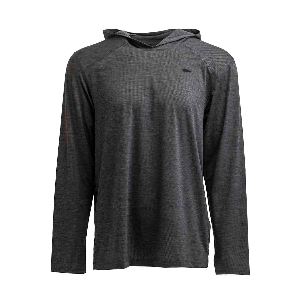 GORUCK men's dark grey performance pullover hoodie with thumbholes, long sleeves