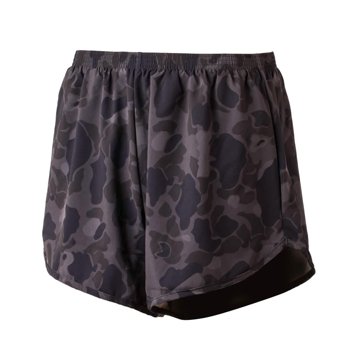 Men's black frogskin camo tough stretch ranger shorts with elastic waistband