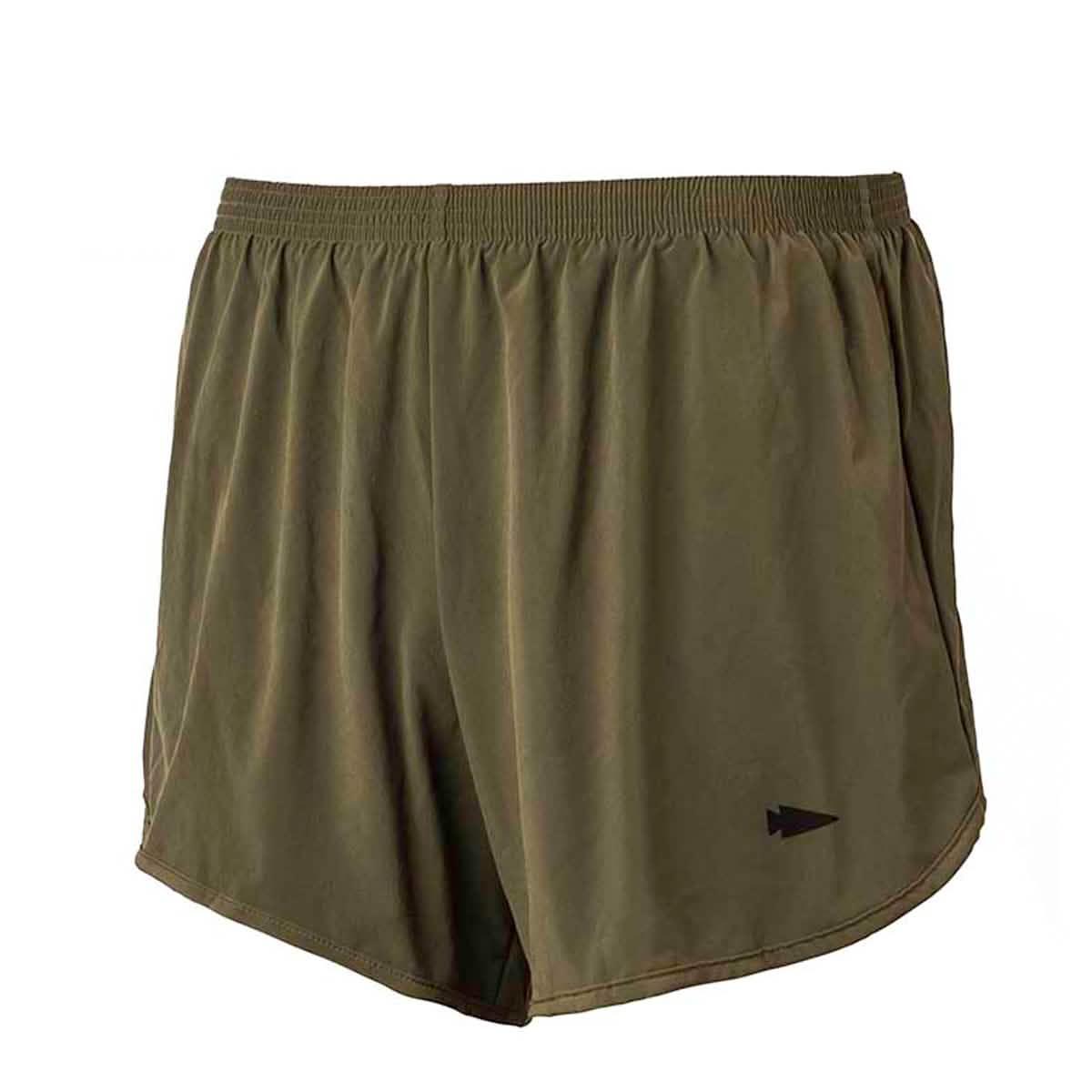 GORUCK men's Ranger green tough stretch running shorts with elastic waistband and logo