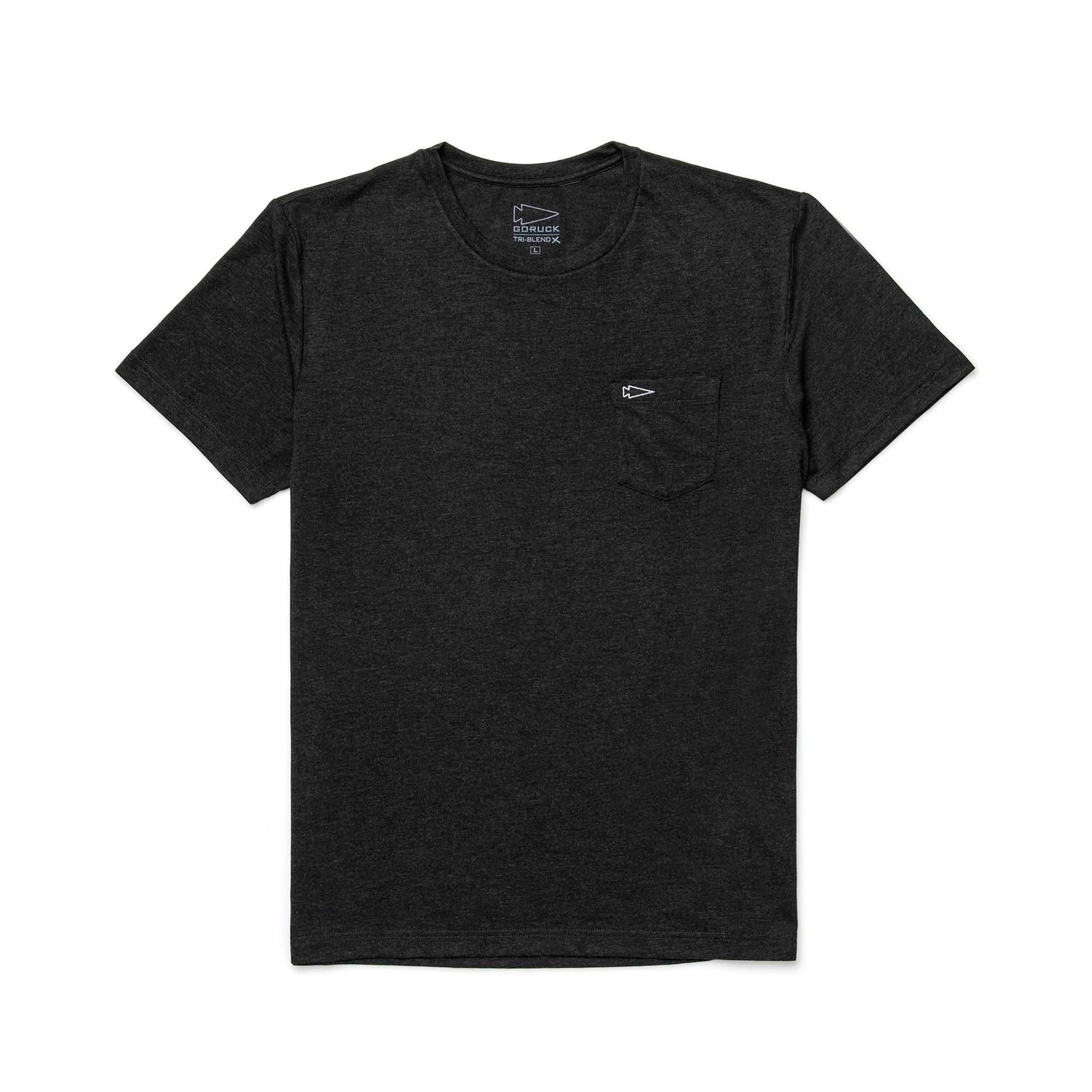 GORUCK men's black triblend short sleeve t-shirt with pocket and spearhead embroidery