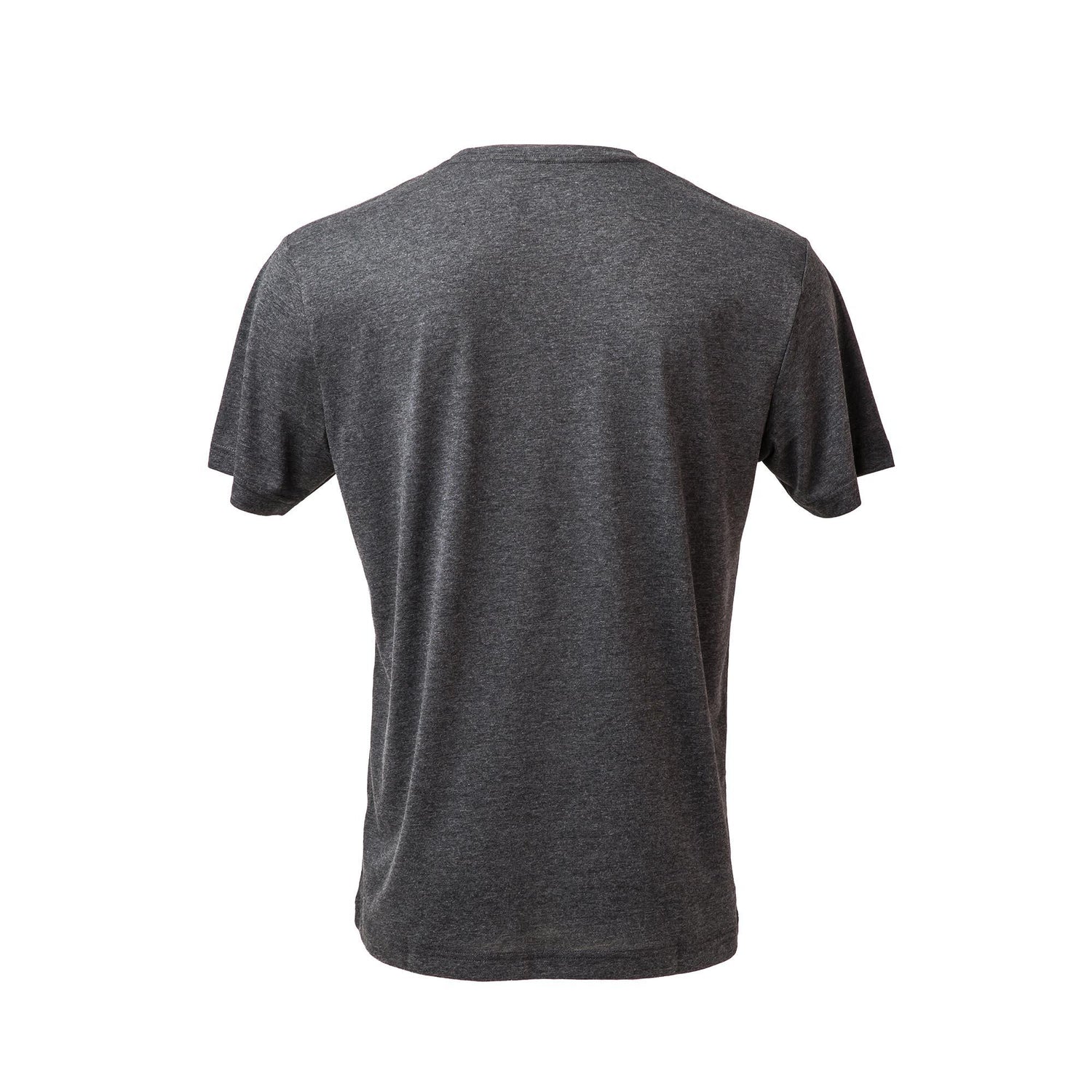 GORUCK men's charcoal short sleeve triblend t-shirt, large, back view on white background