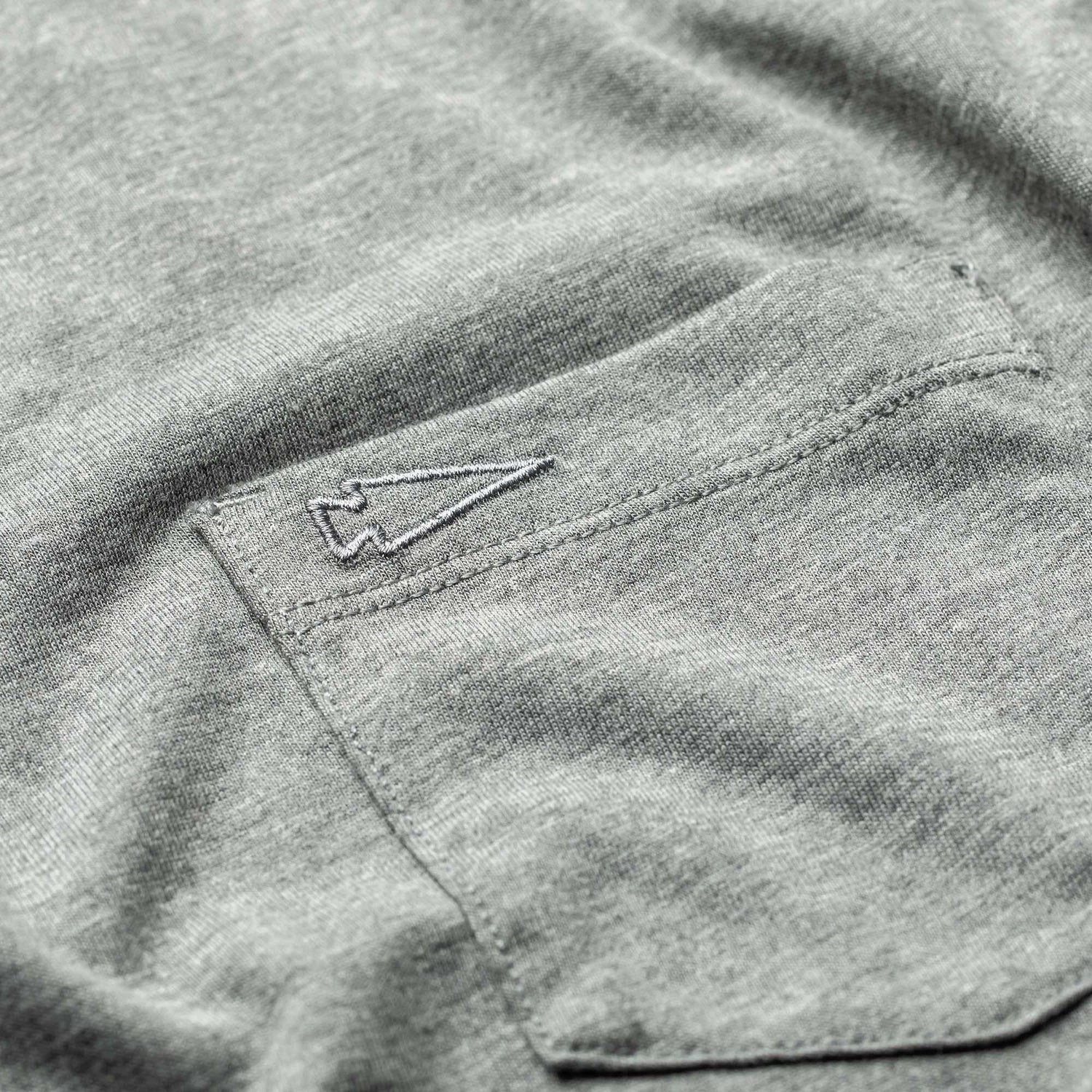 GORUCK men's heather grey triblend t-shirt with pocket and spearhead outline embroidery