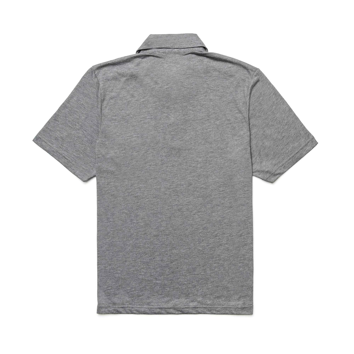 GORUCK men's heather grey triblend polo shirt, size L, back view on white background