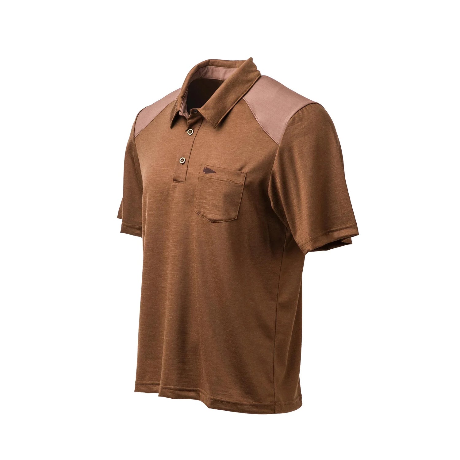 GORUCK brown Merino wool polo shirt, short sleeves, chest pocket, outdoor rucking gear