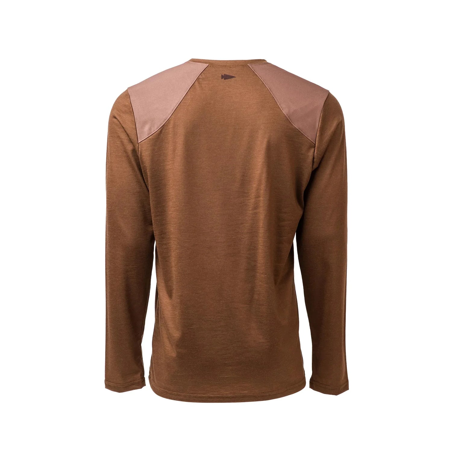 GORUCK brown Merino long sleeve shirt with reinforced shoulder panels, back view