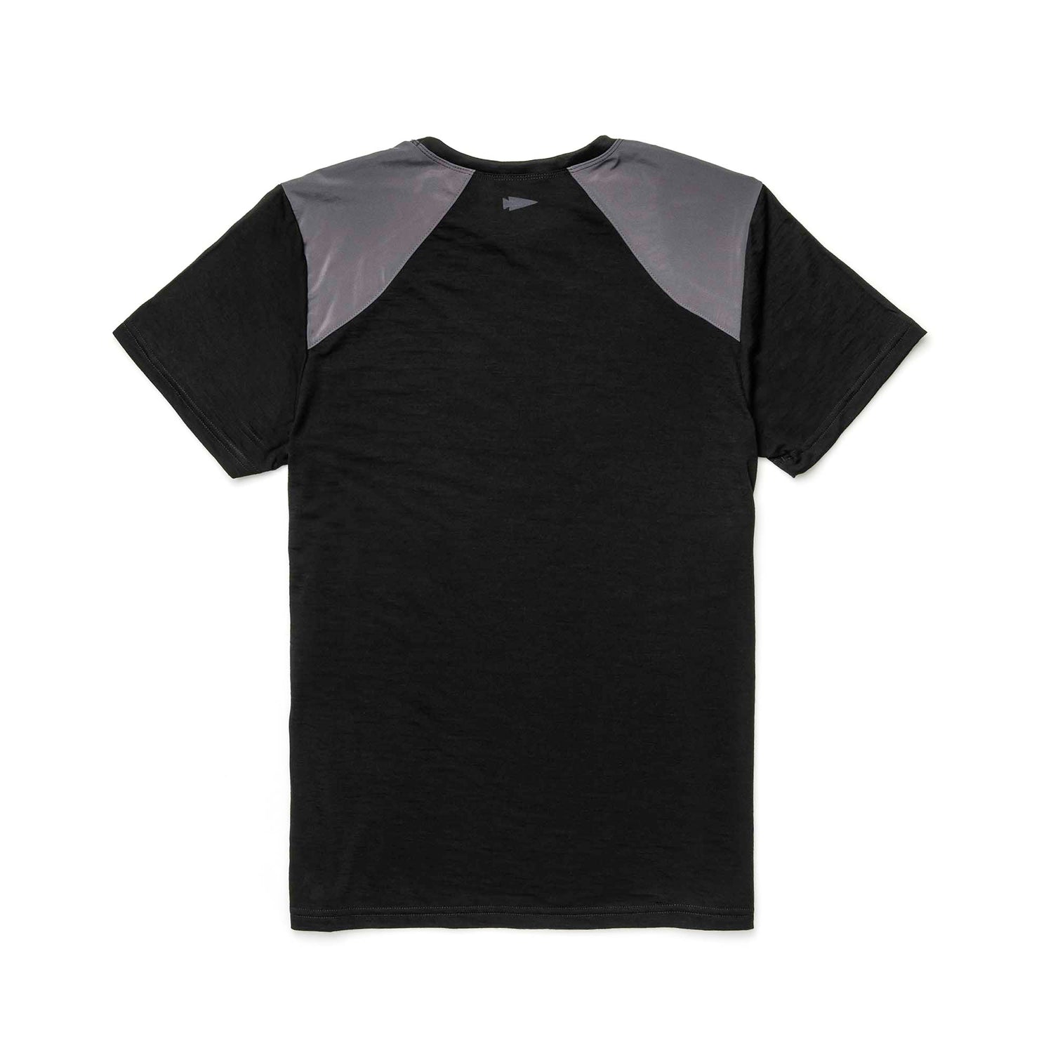 Men’s Commando Tee - Merino Wool shown from the back on a white background, featuring reinforced shoulders with dark gray panels.