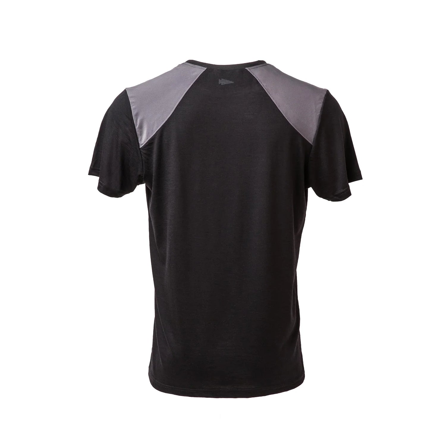 GORUCK Merino short sleeve shirt, black with charcoal shoulders, back view