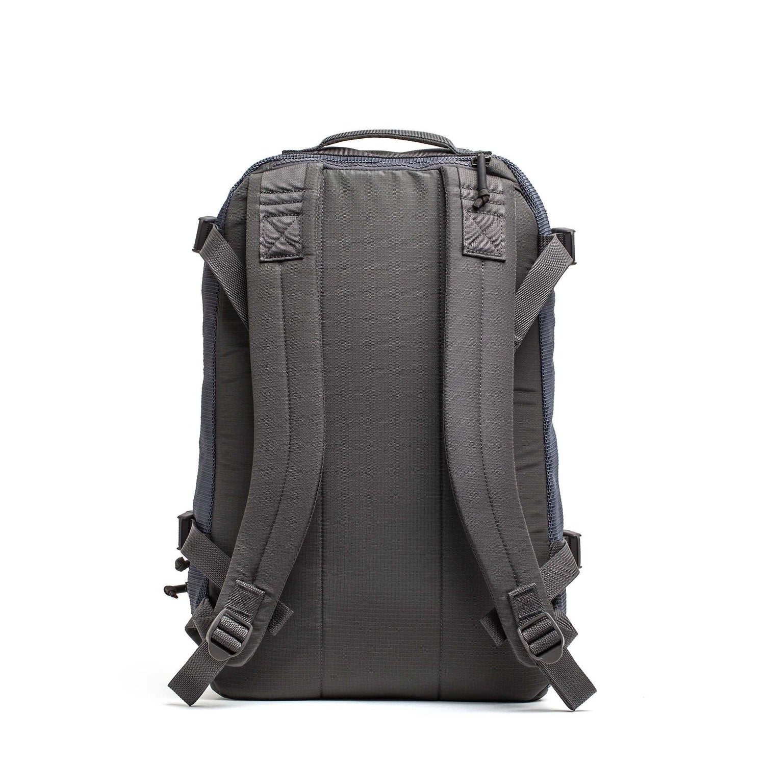 GORUCK Armor Grey Mesh Ruck backpack rear view with padded straps on white background