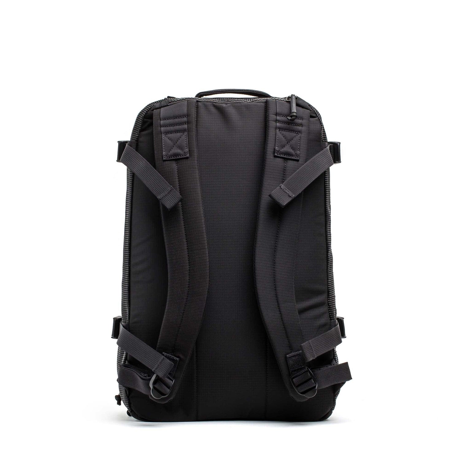 GORUCK black rucking backpack rear view showing padded straps and durable stitching