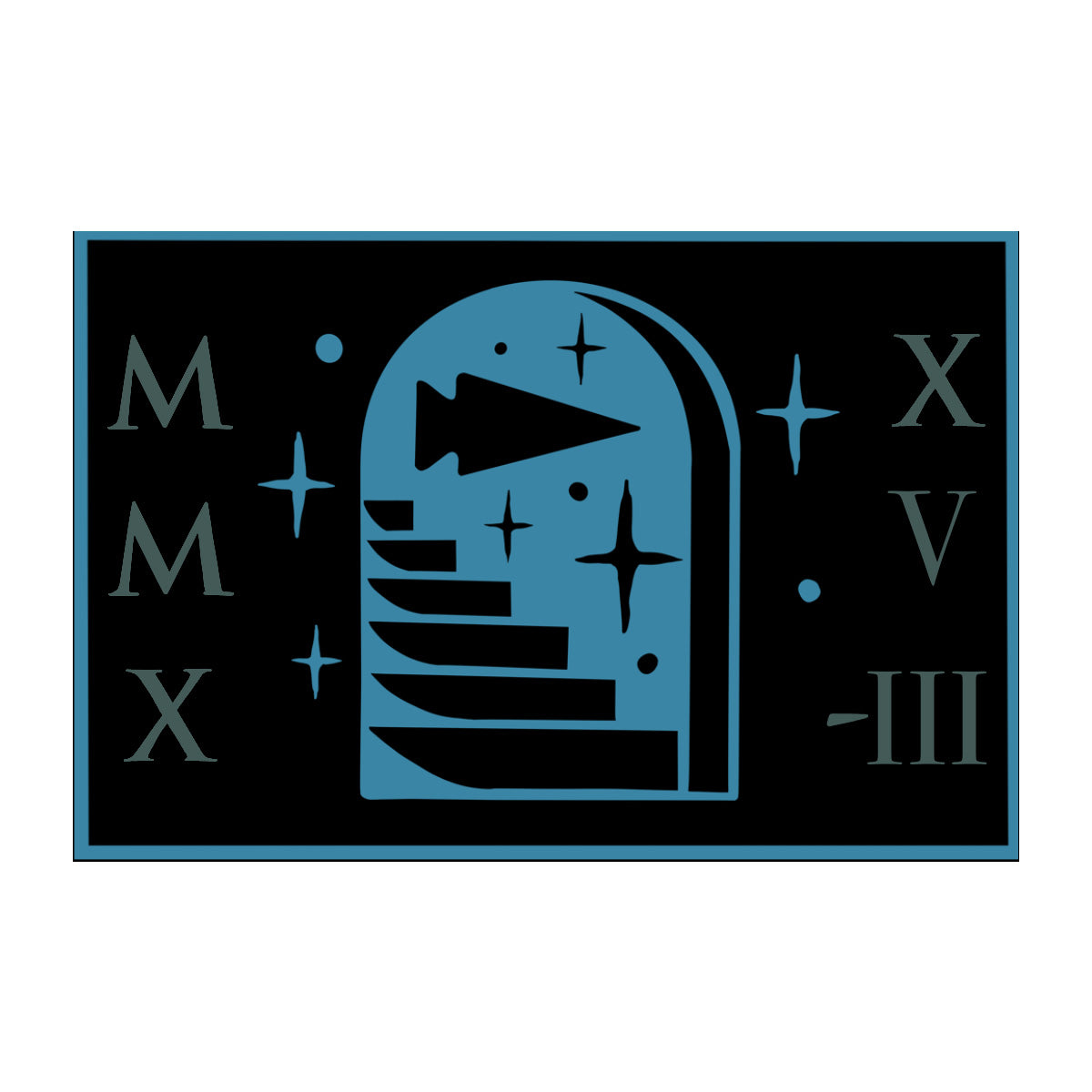 A stylized archway with stairs, stars, and Roman numerals MMXXVIII on a black and blue background.
