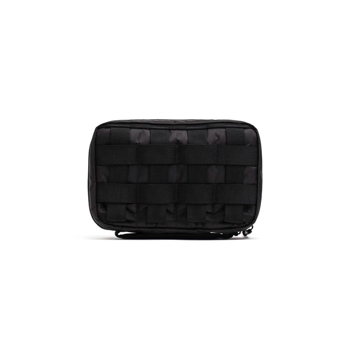 The GR1 Field Pocket - Dyneema by GORUCK is a rectangular black tactical pouch crafted from durable Dyneema fabric. It features MOLLE webbing on the front, making it ideal for attaching accessories. The zipper closure ensures that this versatile pouch serves perfectly as an electronics organizer or travel accessory, designed for outdoor or tactical use.