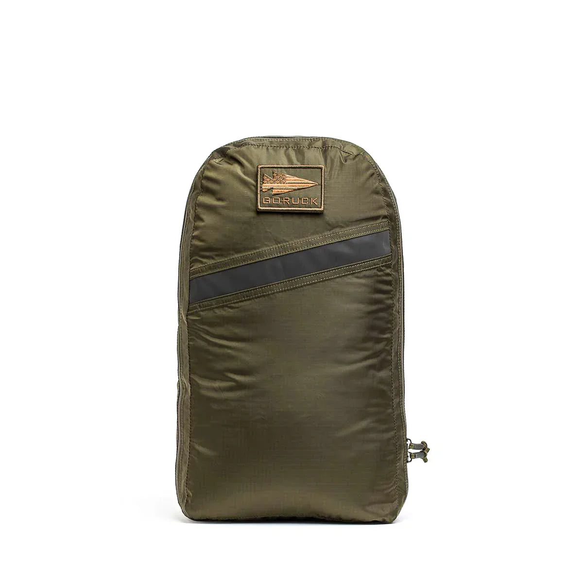 GORUCK Packable Bullet 15L Ranger Green rucksack with front patch and angled pocket