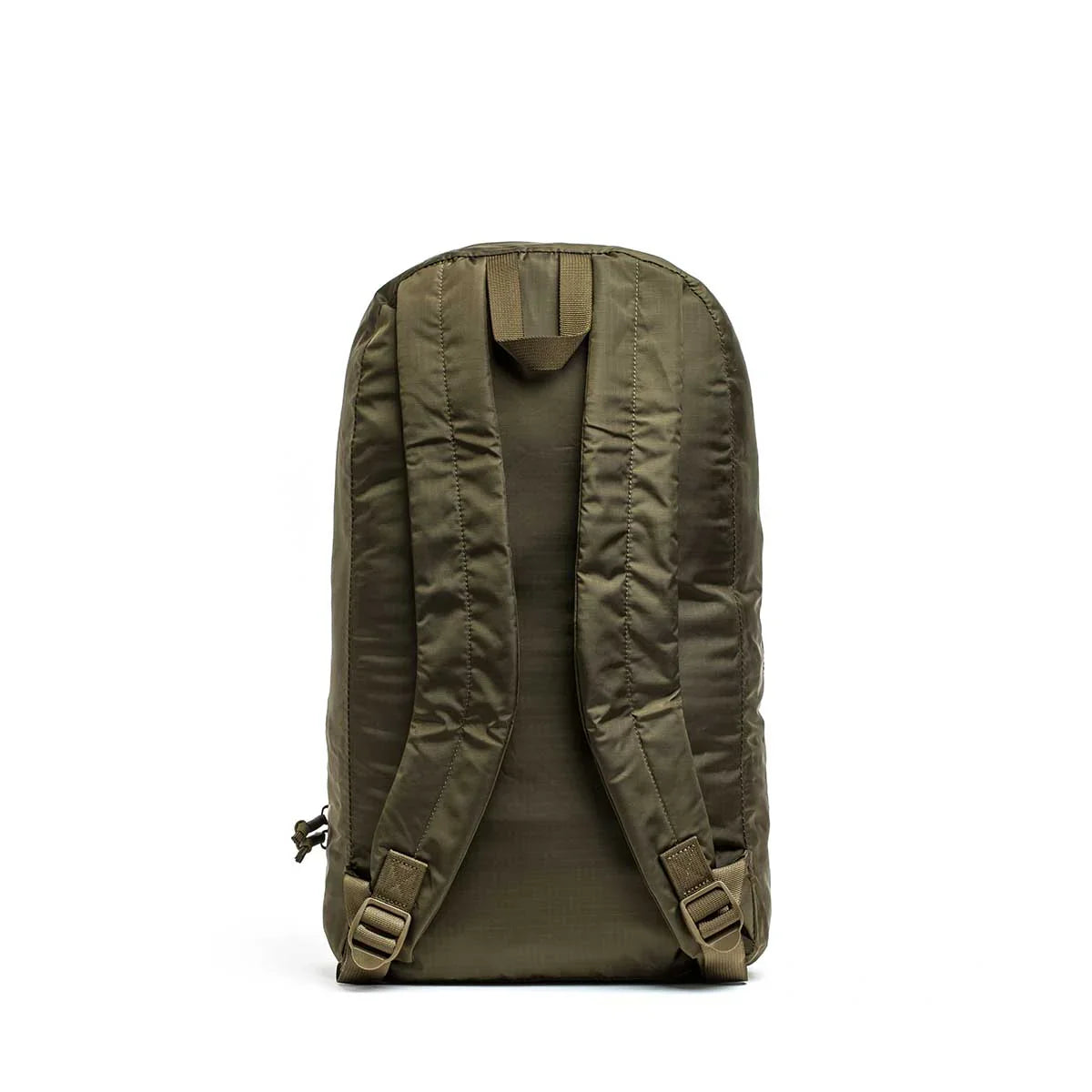 GORUCK Packable Bullet 15L Ranger Green backpack with padded straps on white background