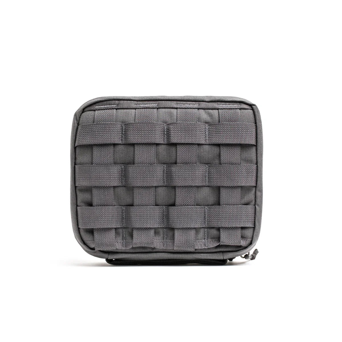 GORUCK padded field pocket in armored grey with MOLLE webbing on white background