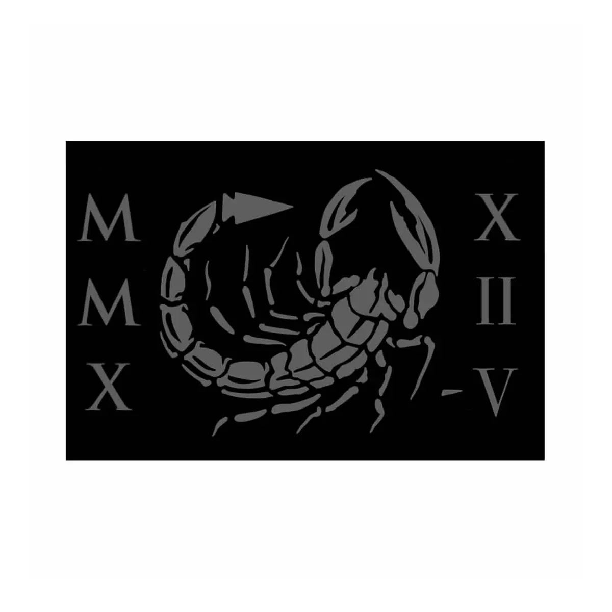 GORUCK patch featuring gray scorpion design and Roman numerals on a black background