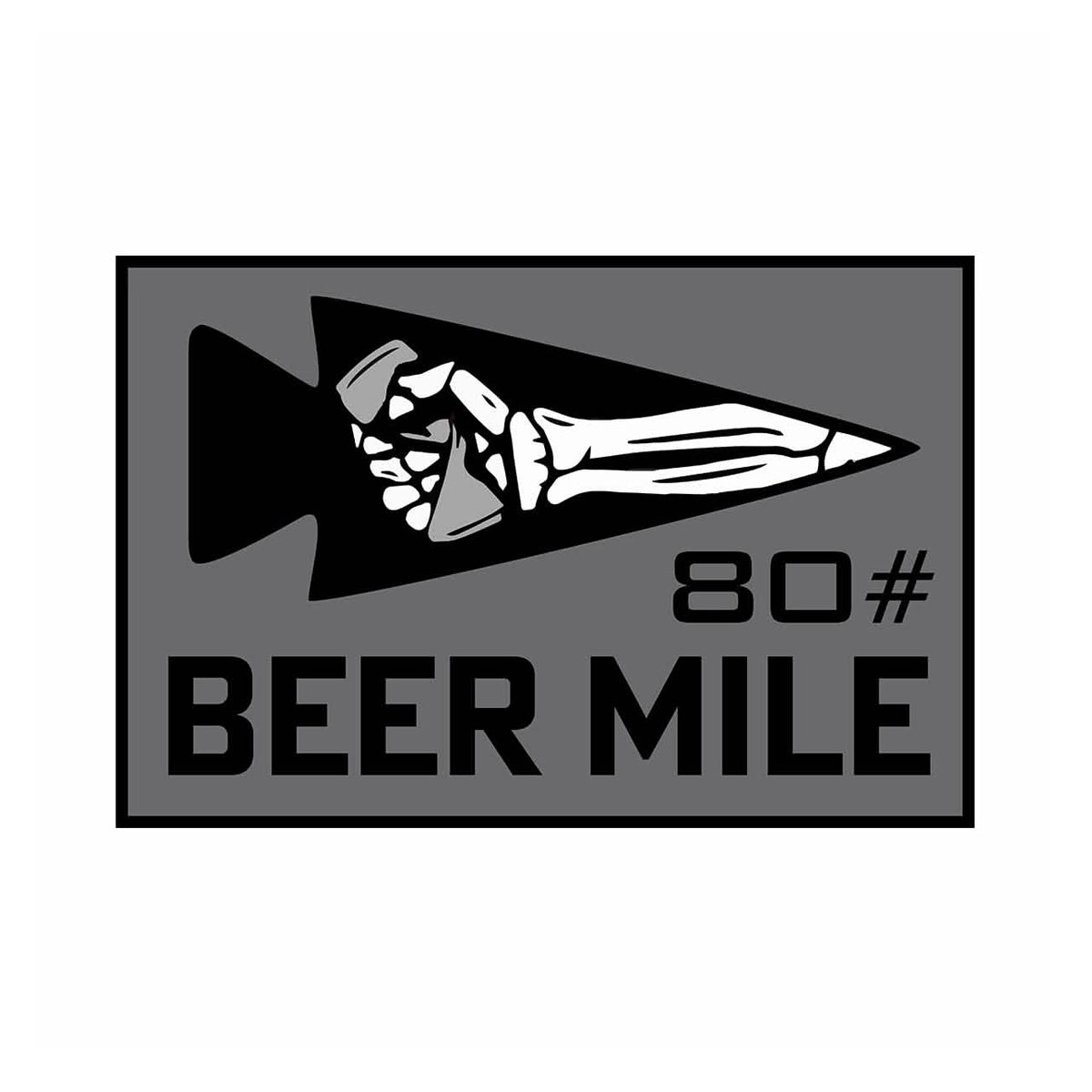 A skeletal hand with a beer rises from a gray arrowhead backdrop, introducing the