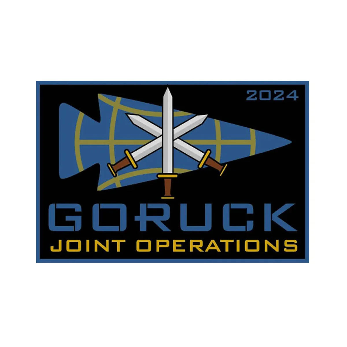 2024 GORUCK Joint Operations patch with crossed swords and blue arrowhead on black background