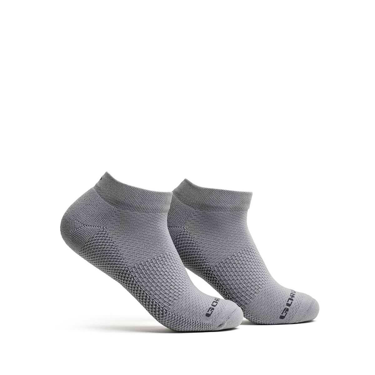 Pair of light grey low-cut no-show polypropylene socks with textured knit for rucking gear