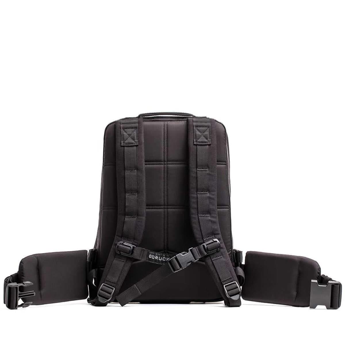 GORUCK 15L backpack with padded hip belt in black and orange, durable rucking gear