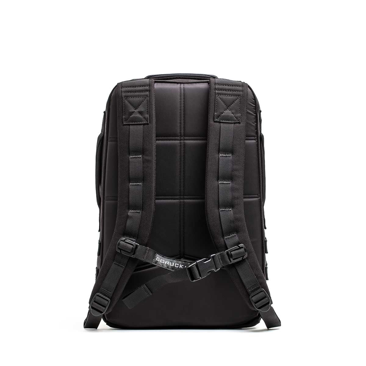 The 20L Rucker 4.0 – GORUCK x Arnold's Pump Club is a black rucking backpack with padded shoulder straps and a chest buckle, ideal for Arnold’s Pump Club workouts and designed for comfort on the go.