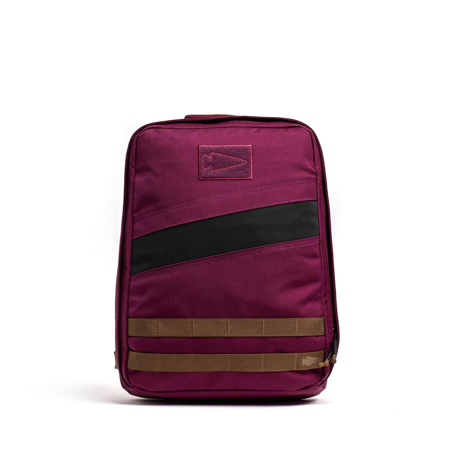 A maroon Rucker 4.0 rucksack with black and tan accents, displayed upright on a white background.