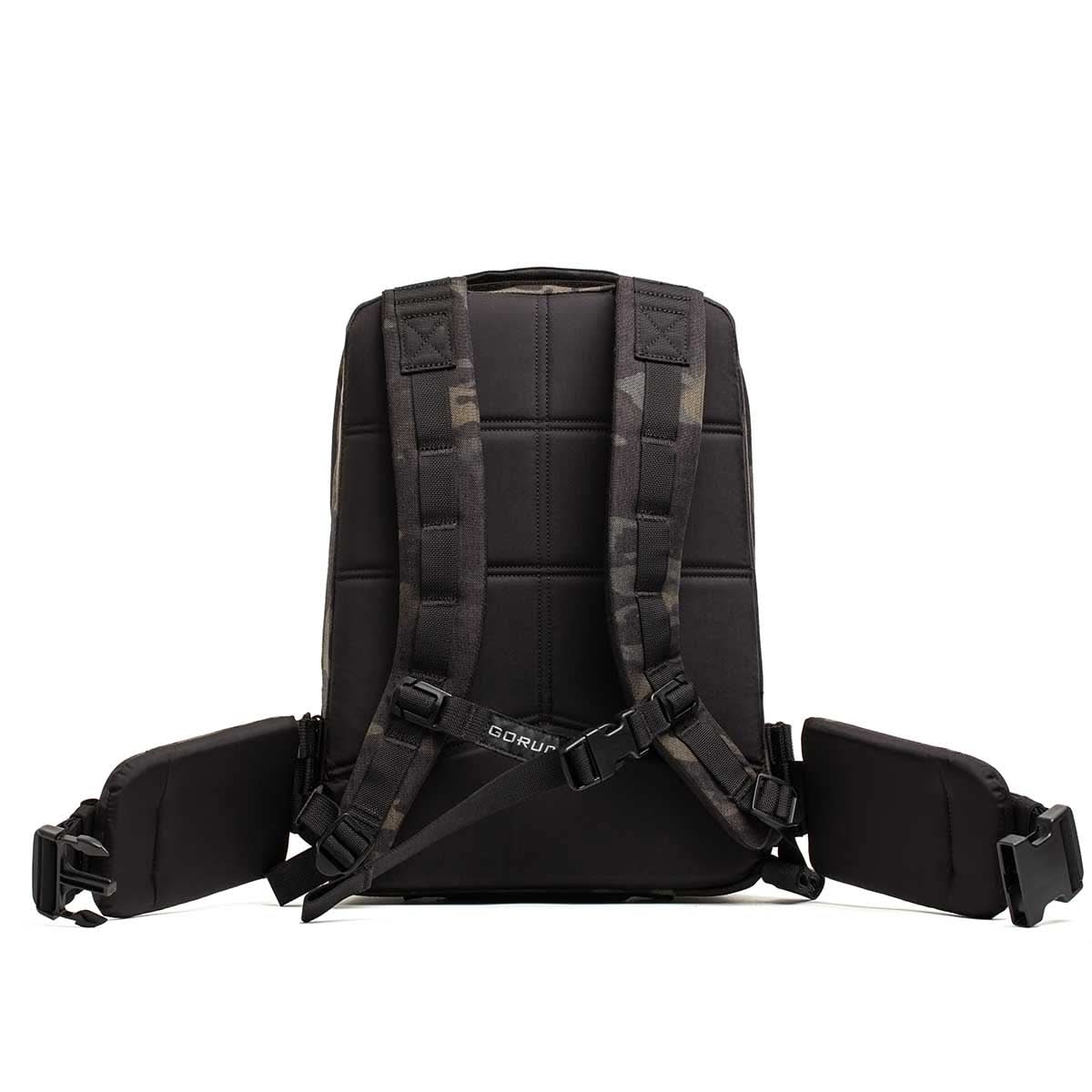 The Rucker 4.0, shown from the back against a white background, features padded shoulder straps and a hip belt—perfect for comfortable rucking and carrying heavy loads.