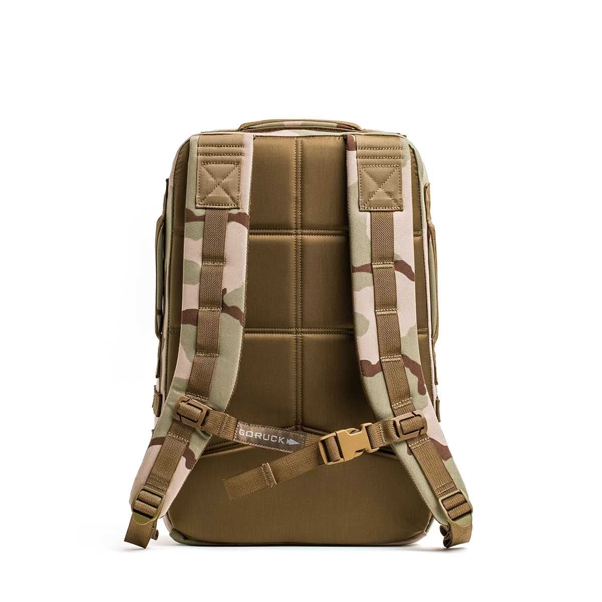Rucker 4.0 shown from the back, with padded shoulder straps and a chest buckle—ideal for rucking adventures.