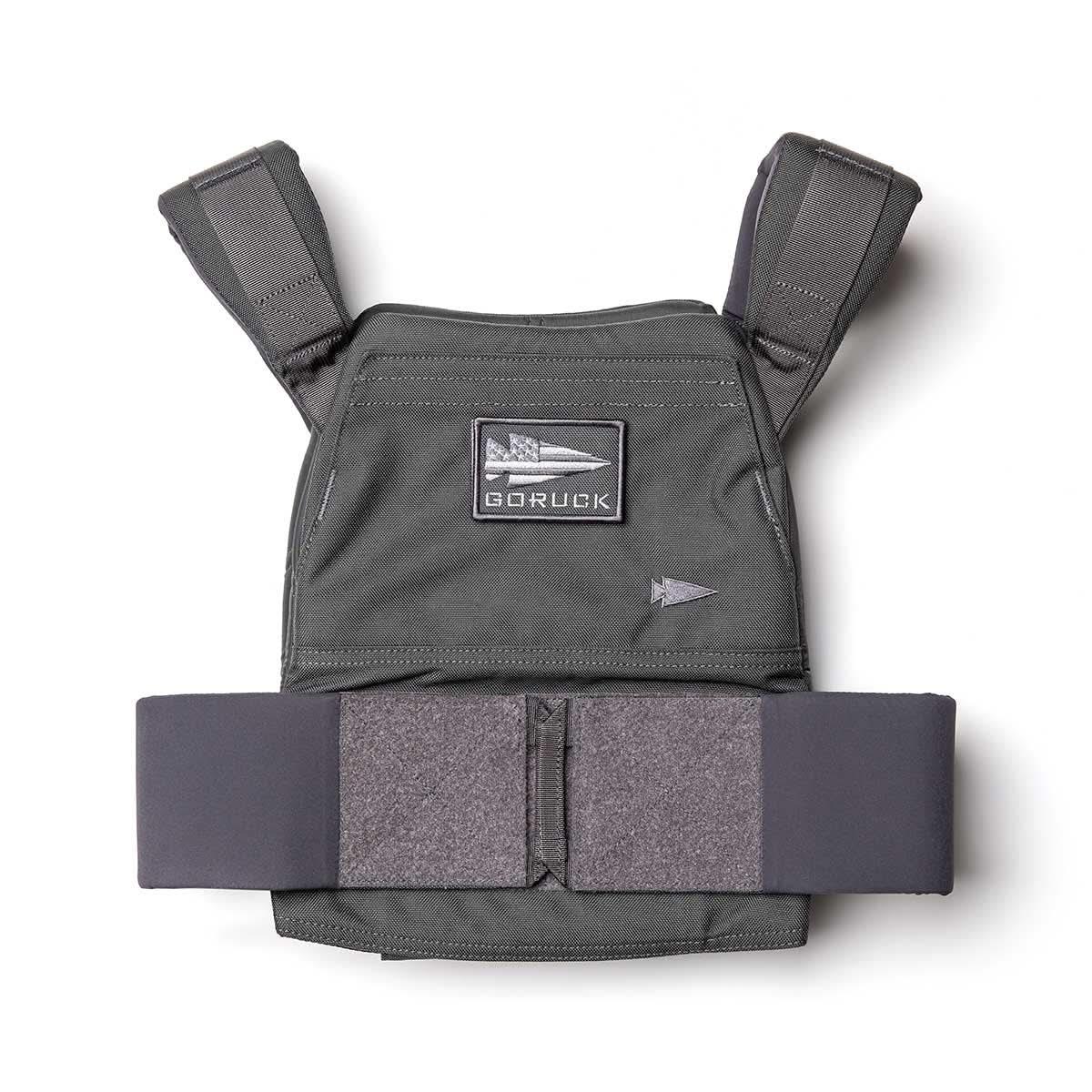 GORUCK rucking weight vest in armor grey with adjustable straps and logo patch
