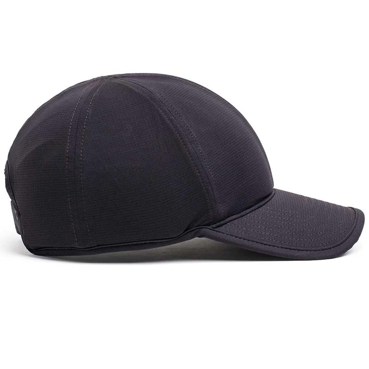 Black running cap with curved brim and stitched panels on white background, GORUCK gear