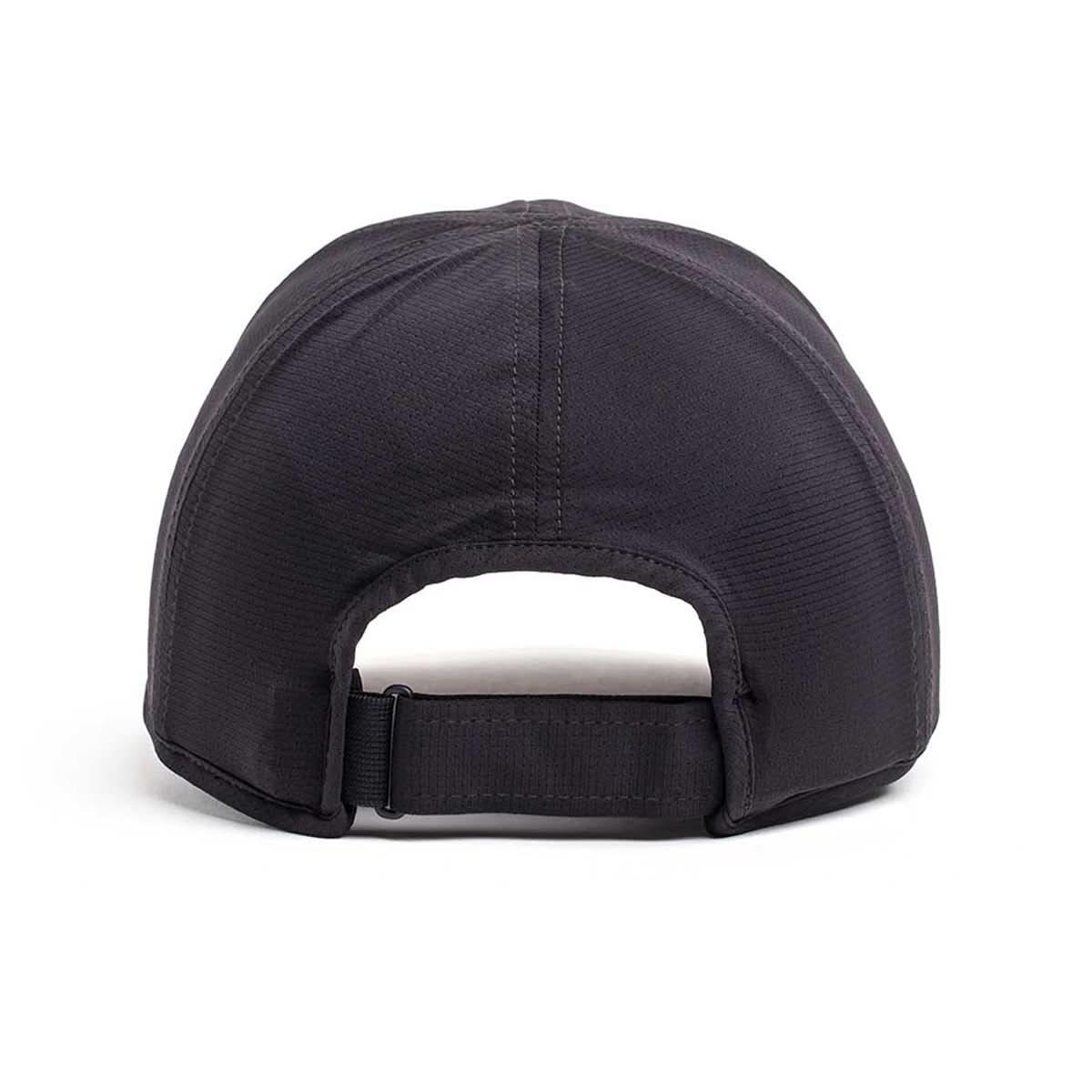 Back view of black adjustable running cap with durable fabric and strap closure by GORUCK