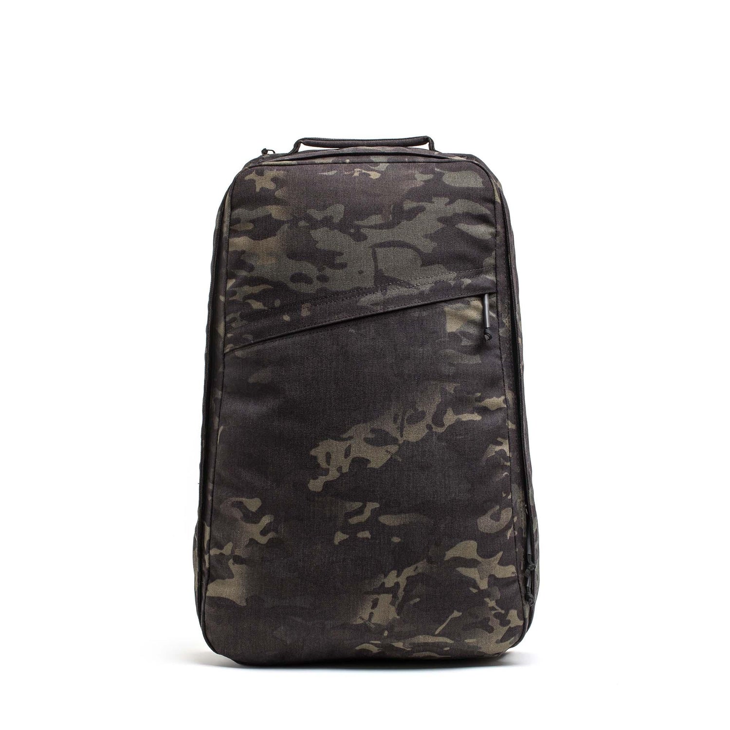 The GR1 USA Slick - Ballistic Nylon Cordura is a rectangular backpack in camouflage with a top handle, front diagonal zipper pocket, and bombproof laptop compartment.